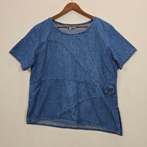 Vintage‎ Rama of USA Denim Patchwork Top XXL Short Sleeve Asymmetrical Y2K